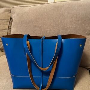 J Crew | Blue Leather Tote Bag | like new